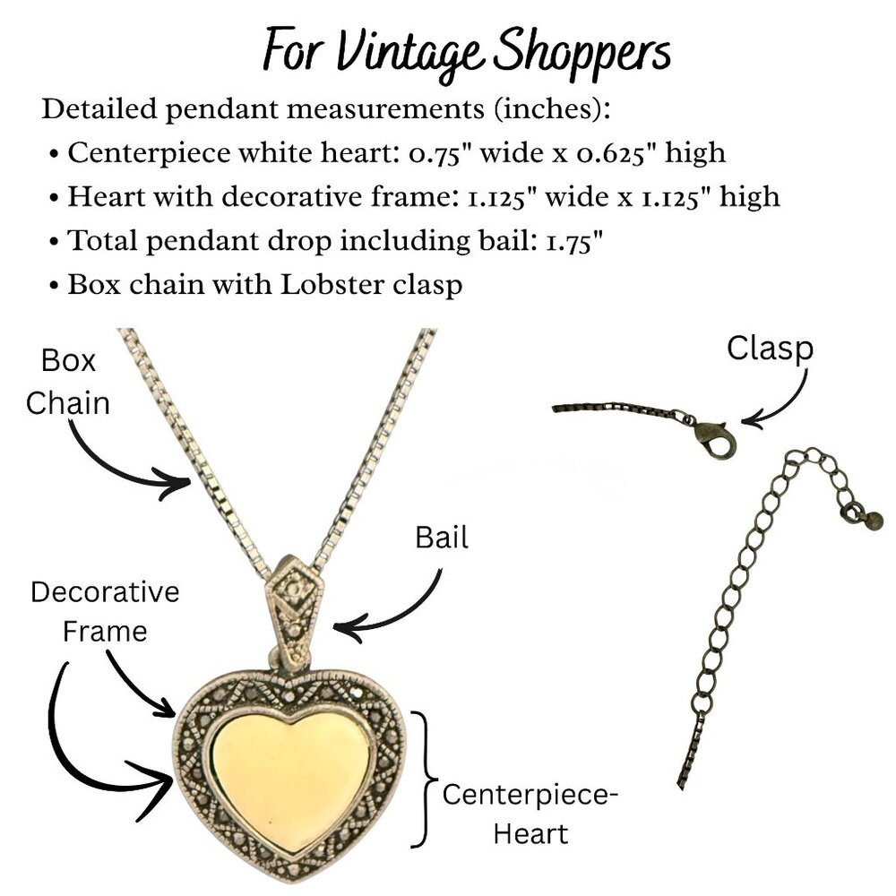Vintage Heart Pendant Necklace Silver Tone Box Chain Late 20th Century - Picture 9 of 9